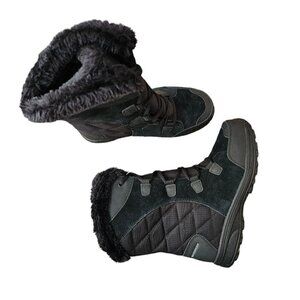 Columbia Ice Maiden Weatherproof Winter Boots Size 7 Black Faux Fur Trim